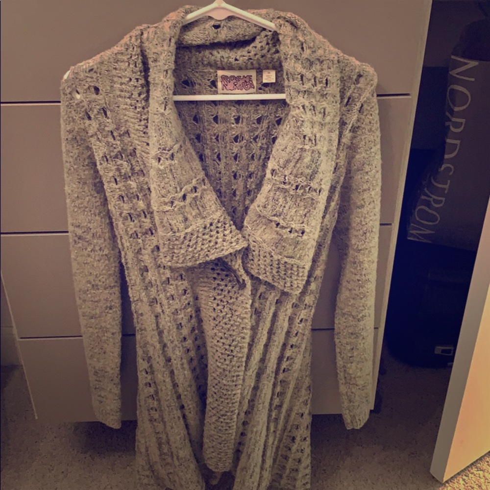 Anthropology open knit grey cardigan